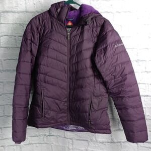 Columbia Jacket Womens Large Purple Omni-Heat Hooded Puffer Fleece Lined Winter